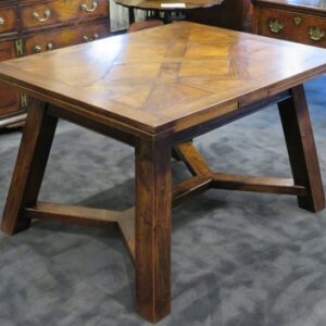A Unique Late 19th Century, French Oak, Art Nouveau, Parquetry Top, Draw Leaf Dining Table