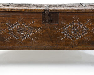 A Rare 17th Century English Elm Six Plank Coffer - CJT500