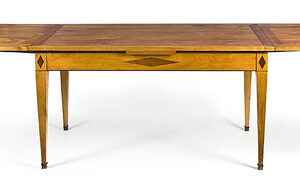 Late 19th - early 20th Century cherrywood drawer leaf dining table - AA1399a