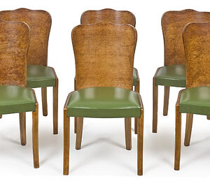Set of Six French Deco burr elm dining chairs - AA1440