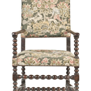 Late 18th Century French oak bobbin-turned tapestry upholstered armchair - AA1938