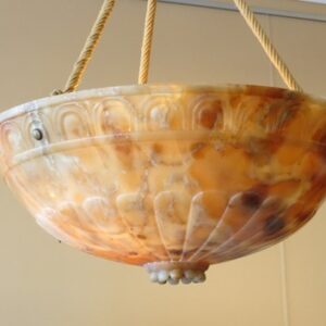 A decorative and large French art deco tiger eye alabaster drop ceiling light