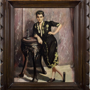 Early 20th Century Art Nouveau oil on canvas of a smoking boy in evening dress - France