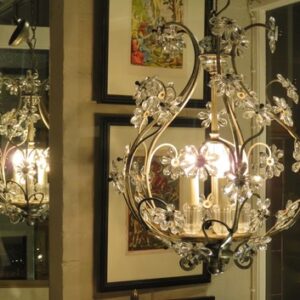 Italian Floral Crystal and Nickel painted Chandelier