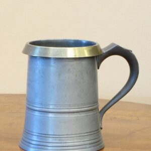 Early 20th Century English pewter tankard with brass rim - CBH500