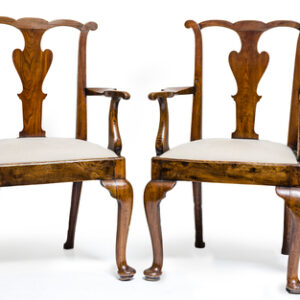 An Exceptional Pair of 18th Century English Figured Ash Country chippendale Carvers