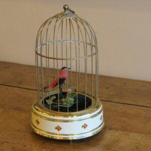A fine German automated music box with a singing bird in a cage - AA1945