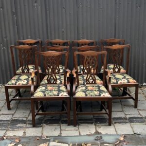 Rare Set of Ten Late 19th Century English Chippendale Style Mahogany Dining Chairs