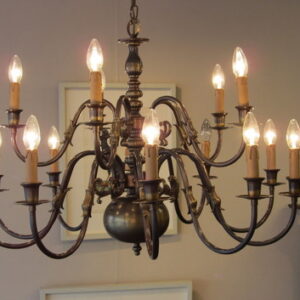 20th Century double brass electrolier in Flemish style, highlighted and rewired - AA1742