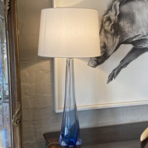 Val St Lambert, Signed, Blue Cristal Lamp. Belgium 1953