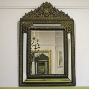19th Century Flemish pressed brass ebony moulded cushion mirror - CVE801