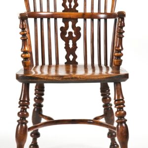 An exceptional decorative splat back low Windsor armchair, yew with elm seat - CSL500