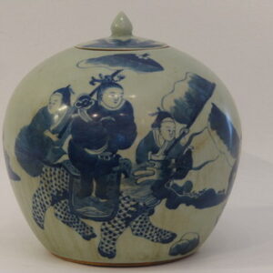 19th Century style Chinese blue & white globular shaped lidded vase