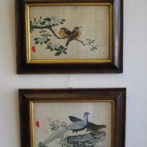 Pair of 19th Century Chinese birds on silk