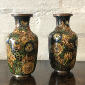 A Stunning Pair of Chinese Enameled Bronze Cloisonne Vases AA2187