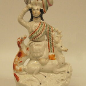 Second half 19th Century English Staffordshire grouping of a Scottish hunter with dog and deer -AA1505