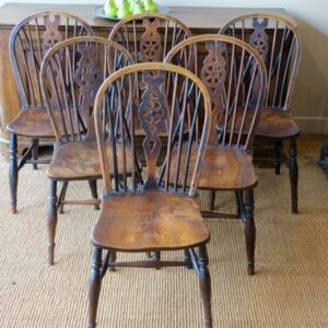 A matched set of six 19th Century English elm, ash and fruitwood Windsor chairs - AA1873