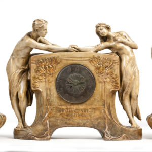 An unusual early 20th Century French Art Nouveau mantle clock with matching side vases - CRF500