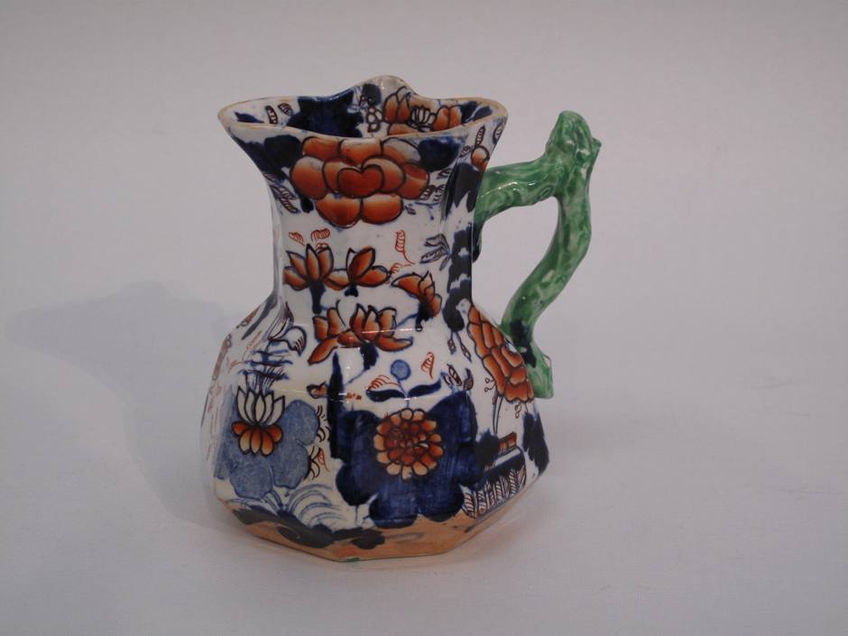 Small 19th Century Masons jug with green twig handle