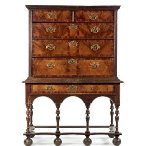 An early 18th Century English walnut, fruitwood and oak chest on stand - UK1819