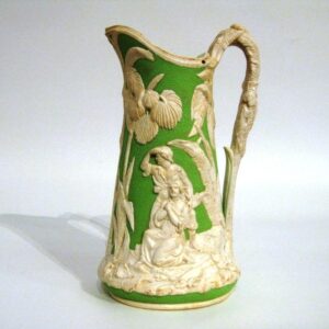 19th Century English Wedgewood style relief moulded green and white stoneware jug - AA1190