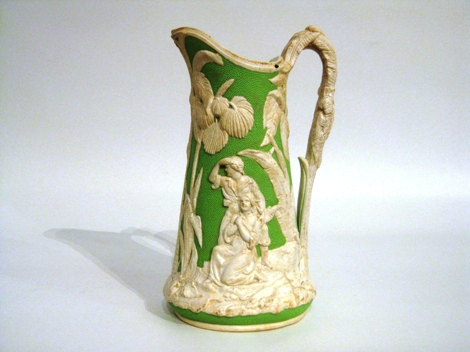 19th Century English Wedgewood style relief moulded green and white stoneware jug - AA1190