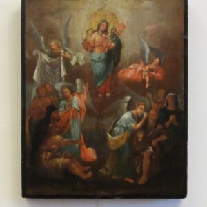 19th Century Russian painted sycamore icon depicting the ascension