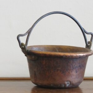 Small iron handled copper and brass preserving pan