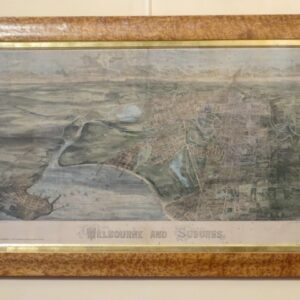 A rare 19th Century hand coloured woodblock engraving of a birds eye view of Melbourne and Suburbs - CGW134492-2