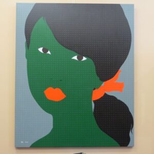 An unusual contemporary acrylic painting of a female face on dotted canvas - AA1914