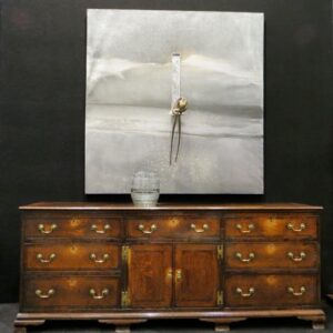 Silver mixed media painting on canvas with bronze resting in the centre - AA1849