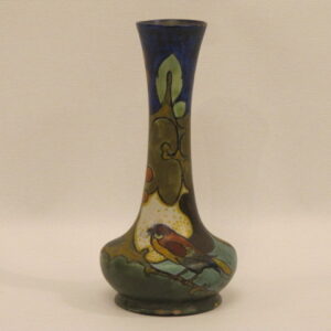 An early 20th Century Dutch Art Nouveau hand painted vase of a bird on branch