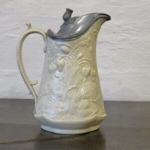 19th Century Relief Jug Pewter Lid - Strawberry Vine & Blossom