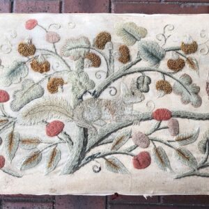 19th Century English Crewel Embroidery of Parrots and a Squirrel within Foliage