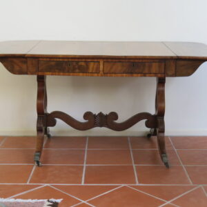 A Stylish Early 19th Century English Flame Mahogany Regency ‘Lyre Base’ Sofa Table