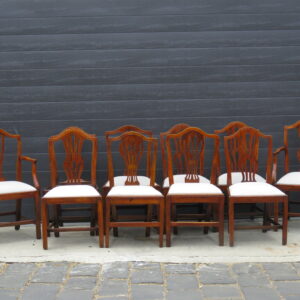 A Rare Harlequin Set of Ten 18th Century English Country Hepplewhite Elm, Ash and Fruitwood Dining Chairs