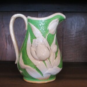 A rare and unusual late 18th Century English green and white tulip adorned pottery jug - AA2179a