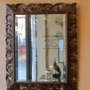 A decorative 19th Century French carved oak, scrolled leaf, bevel cushion mirror - AA1959