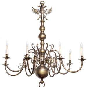 19th Century Style Flemish Brass Electrolier of Wide Proportions