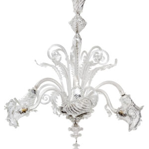 An Exceptional First Half 20th Century Italian Murano Clear Glass Six Branch Chandelier of Larger Proportions
