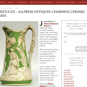 JAMIE’S JUGS – ALLPRESS ANTIQUES, CHARMING CERAMIC WARES