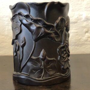 A Rare 19th Century Chinese Floral Hand Carved Zitan Bitong (Brush Pot)