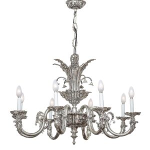 A Rare, Beautiful Mid 20th Century French Bronze & Nickel Plated Chandelier of Grand Design