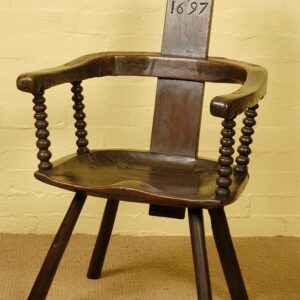 An Outstanding Rare Late 17th Century Oak and Elm Primitive Windsor Armchair - Wales  1697