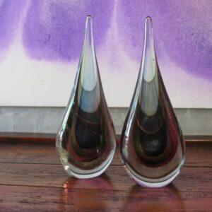 A pair of European clear glass tear shaped sculptures