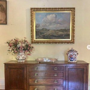 19th century English oak and mahogany x-banded dresser base.