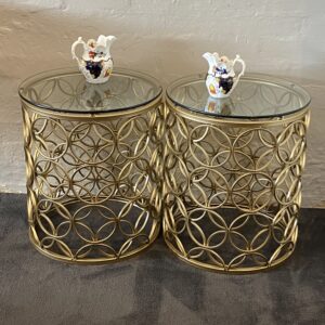 A decorative geometric metal coffee/side table