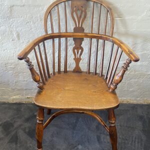 One from a rare set of six late 18th Century English Country Yew Wood Triple Bow Windsor Arm Chairs