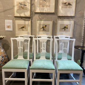 An attractive Set of Six 20th Century Australian Ash Chippendale Style Dining Chairs, now white.