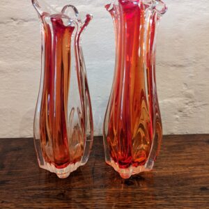 Pair of Red Vintage Retro Japanese Soga Swung Bud Vases